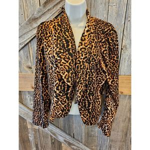 Leapord open cardigan sweater career casual EUC seeing size large L ^